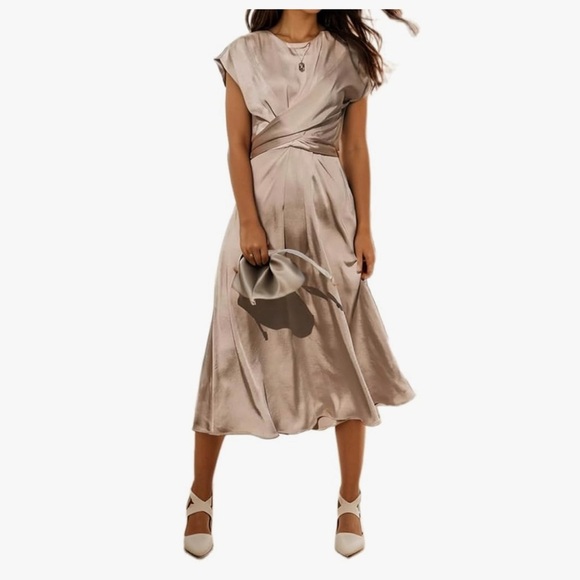 Bohme SatinElegant Cream Midi Dress - Picture 1 of 9